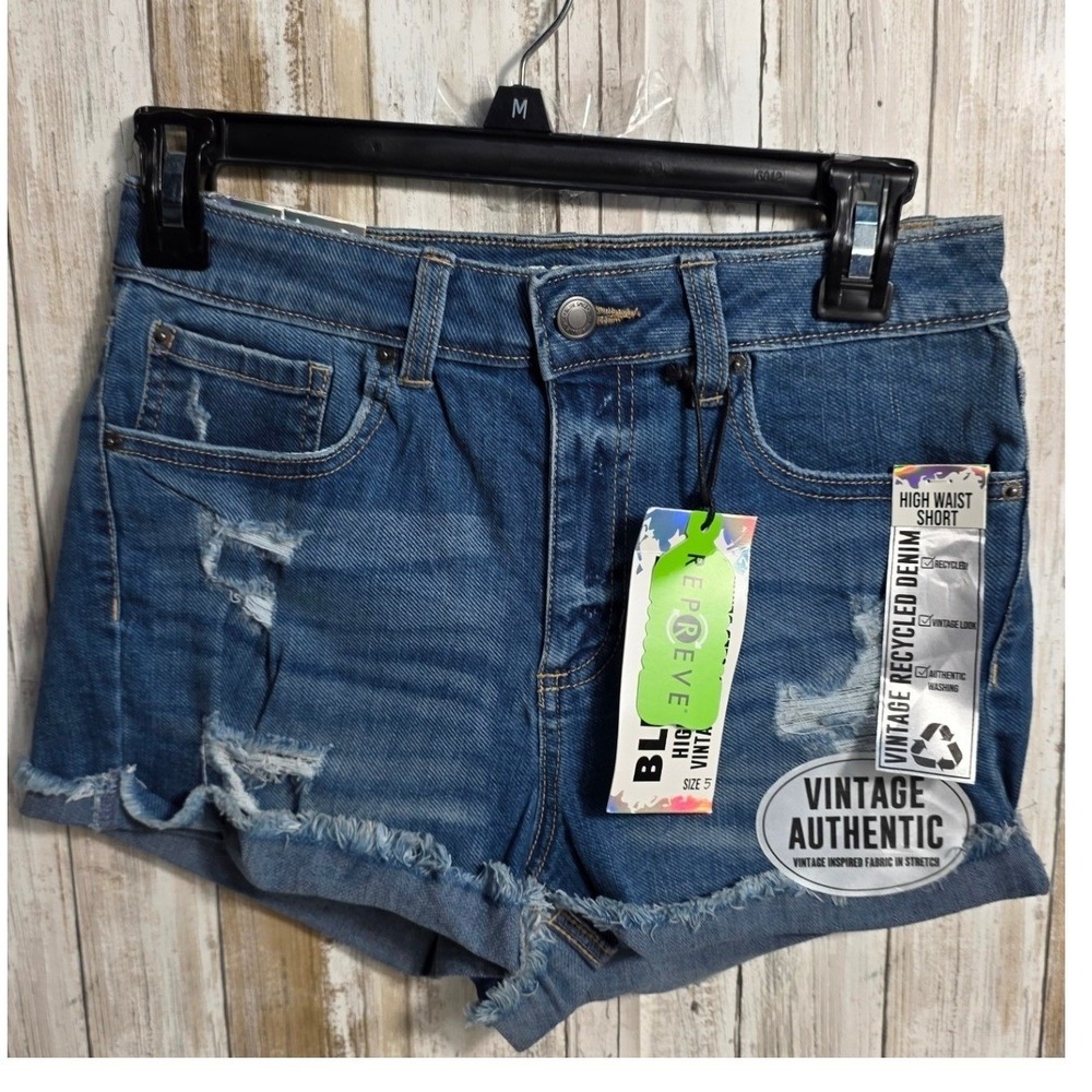 BlueSpice Womens High Waist Distressed Denim Shorts Blue Size 5 New